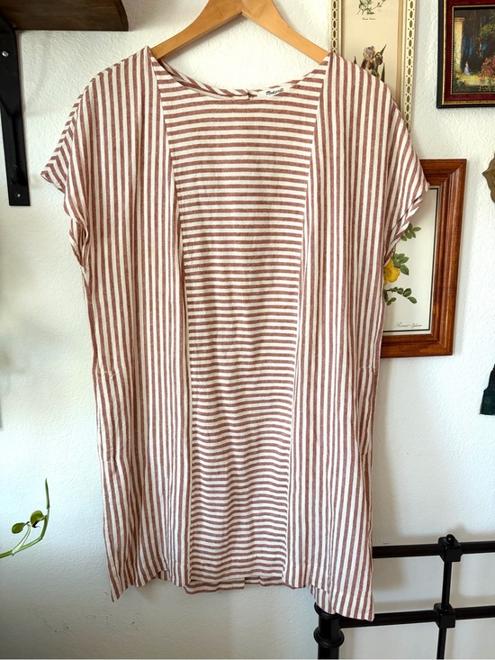 Madewell Dresses & Skirts - MADEWELL Red Stripe Button-Back Tee Dress – Linen Blend – Size Large